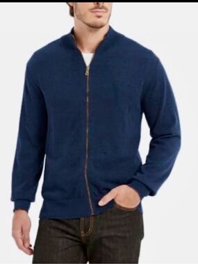 Men's Zip-Up Knit Jacket in Navy